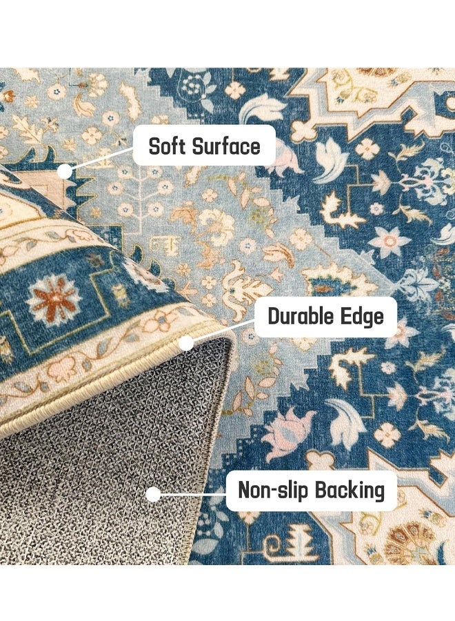 Optico Vintage Bathroom Runner 40x60cm,Boho Non-Slip Soft Farmhouse Bath Rug, Floral printed Carpets, Persian Area Rugs Beige Kitchen Rugs,Indoor Home Decor Rug Anti-slip Beside CarpetUltra Absorbent Thick Machine Washable Quick Dry Bath Mat for Floor Bathtub Sink Toilet Vanity - Image 5